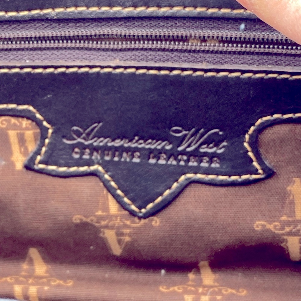American West Tooled Leather Black/ Brown Clutch Has Rose Floral Design Purse - Picture 7 of 10